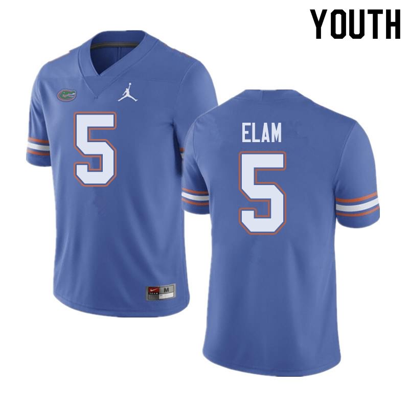 NCAA Florida Gators Kaiir Elam Youth #5 Jordan Brand Blue Stitched Authentic College Football Jersey SKX6764TV